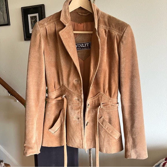 Vintage 70s Winlit Suede Genuine Leather Tie Waist Western Jacket XS/S - Picture 7 of 15